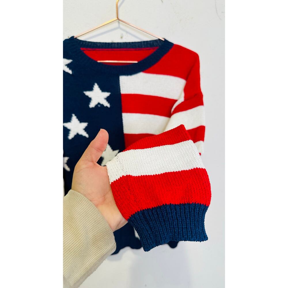 American Flag Patriotic Flag USA Striped Star Pullover Sweater size Large - Picture 8 of 10